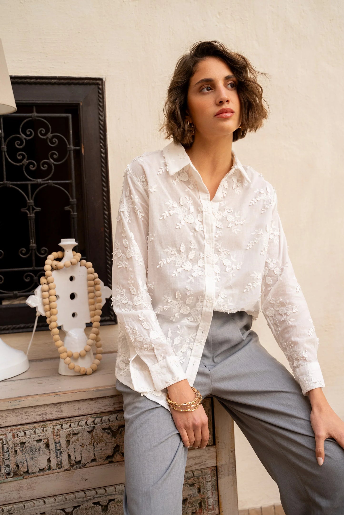 Tory embroidered white cotton blouse