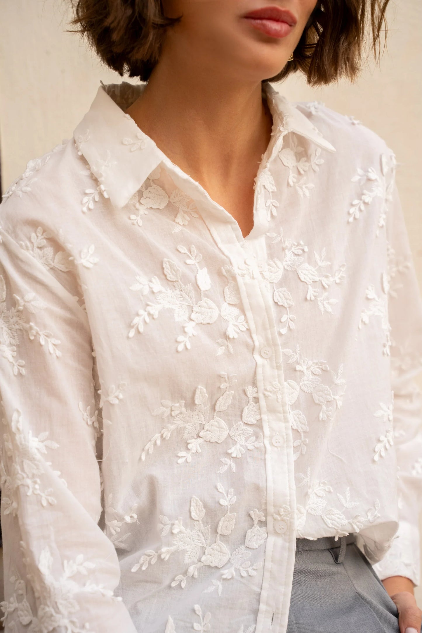 Tory embroidered white cotton blouse