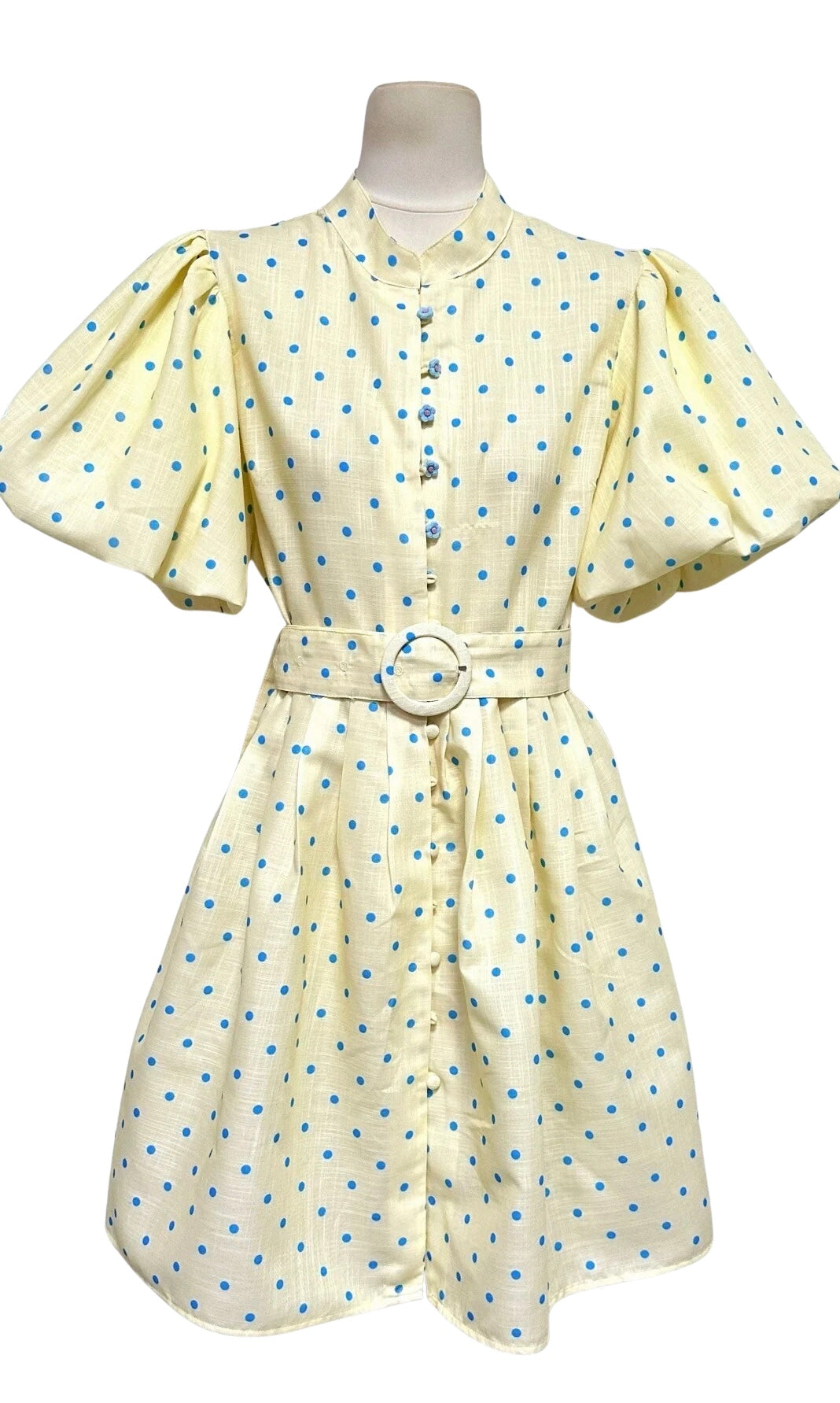 Lucy yellow & blue polka dot puff sleeve