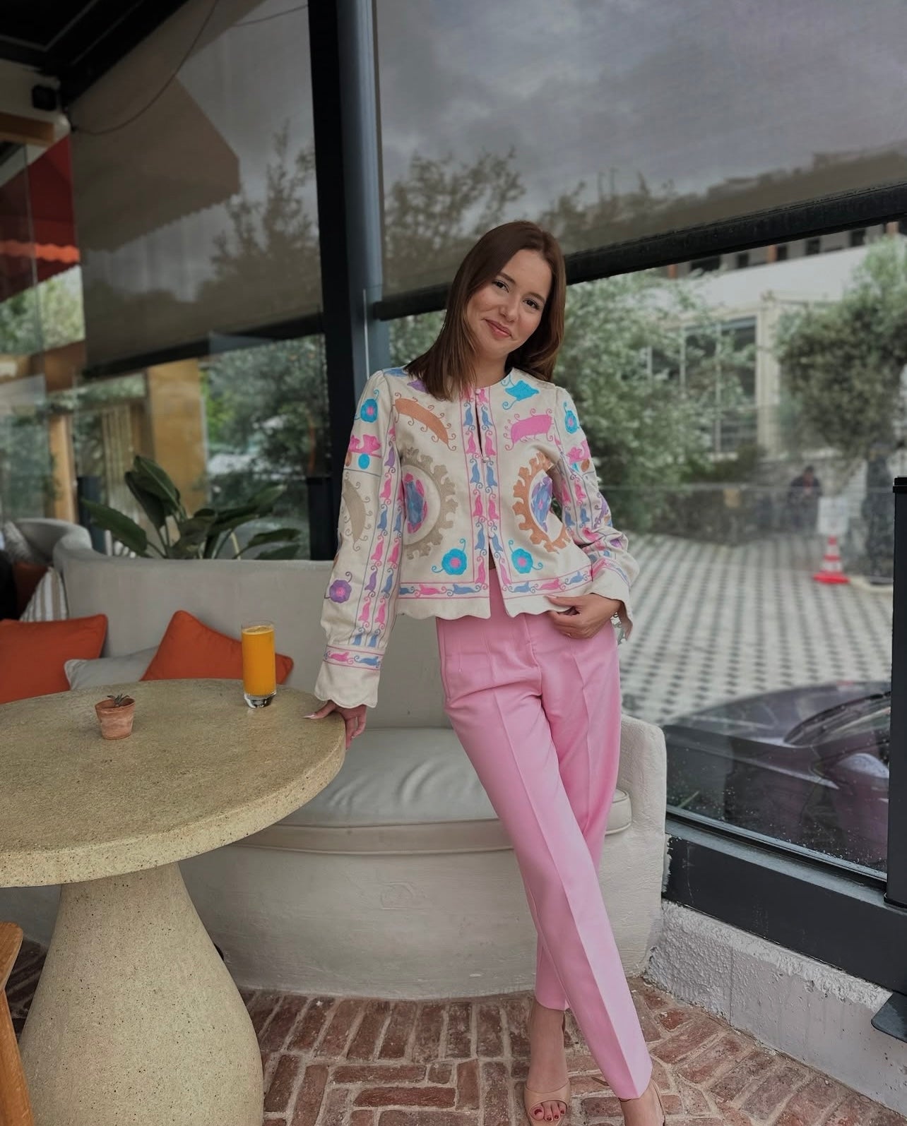 Preorder Christie pink floral embroidered jacket