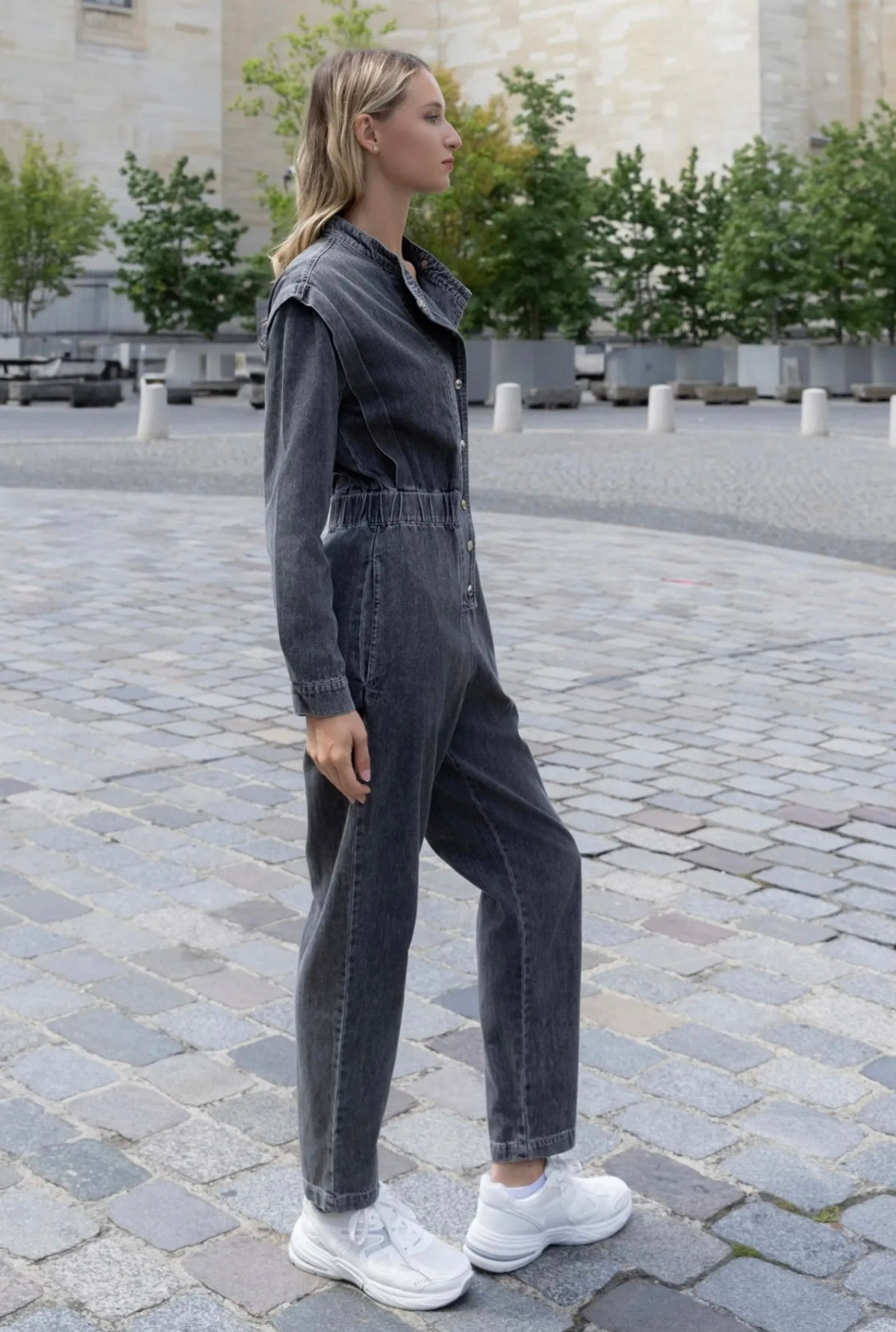 Zoë washed black denim jumpsuit