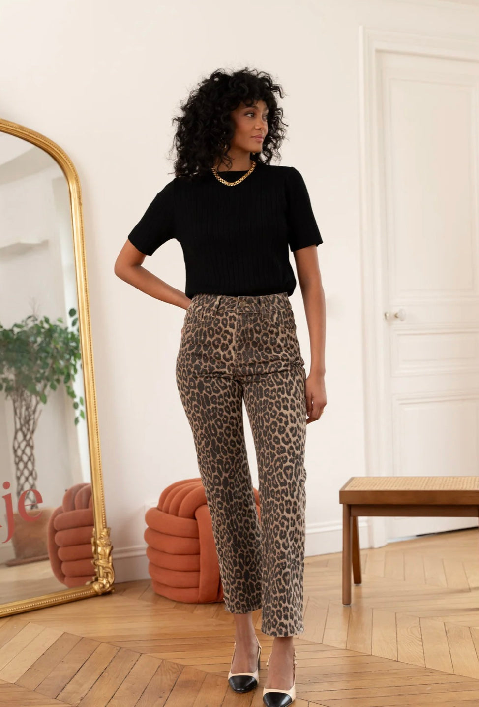 Straight leg leopard jeans