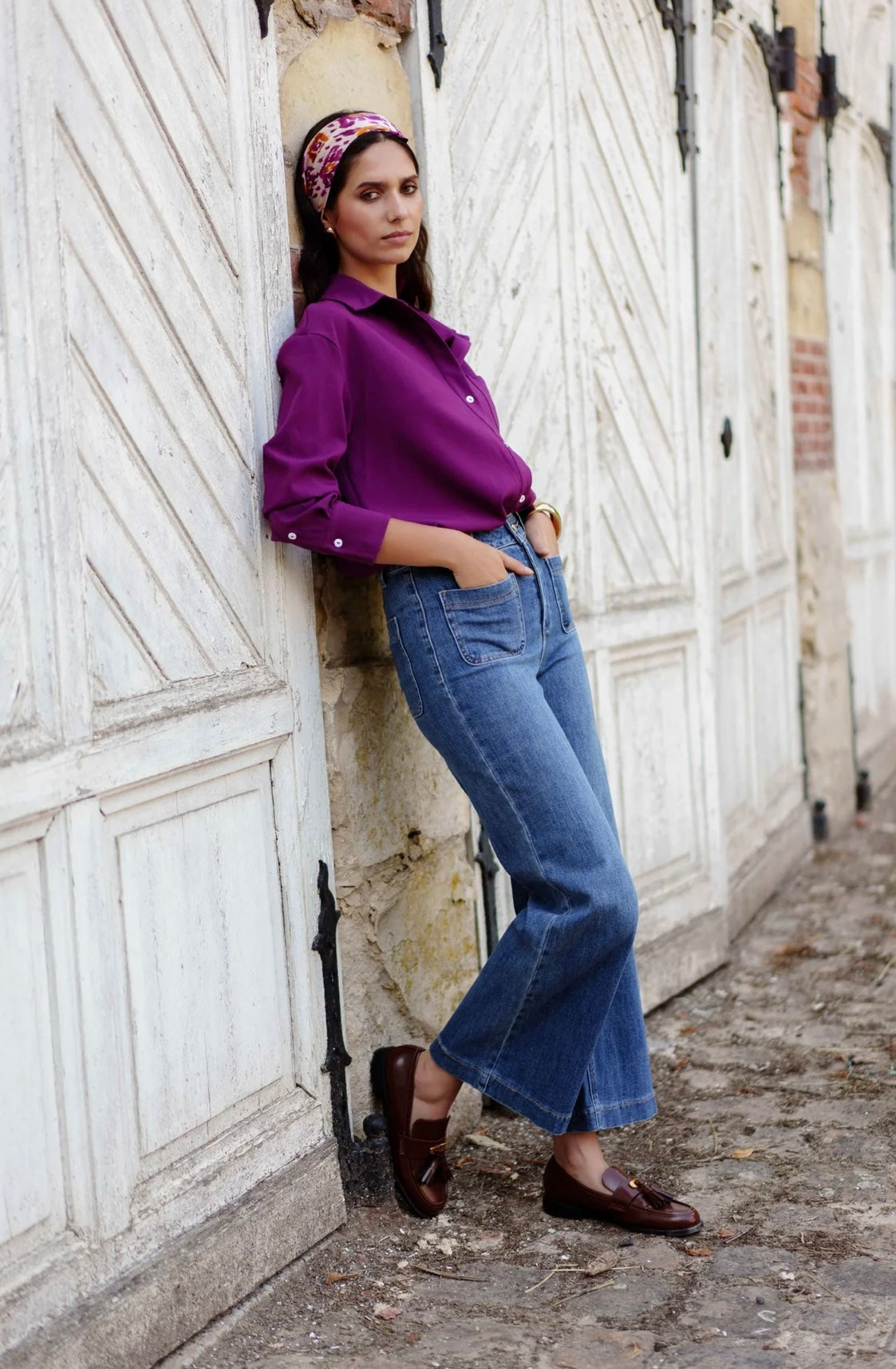 Anne mid wash blue cropped wide leg jeans
