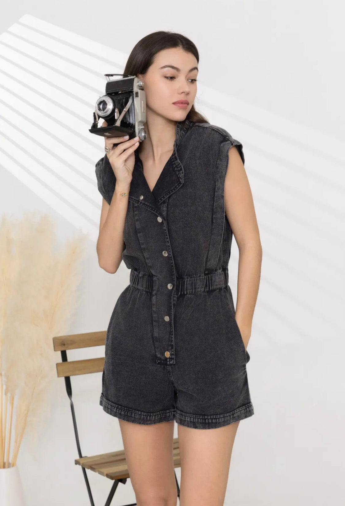 Ava short washed black jumpsuit