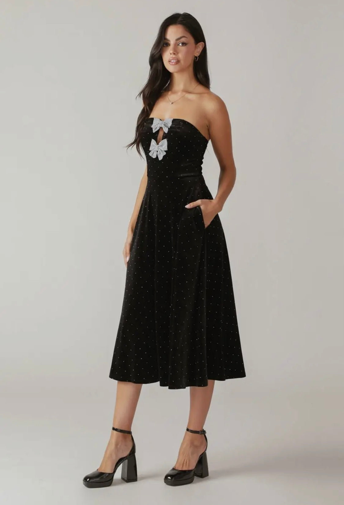 Cleo strapless velvet bow dress