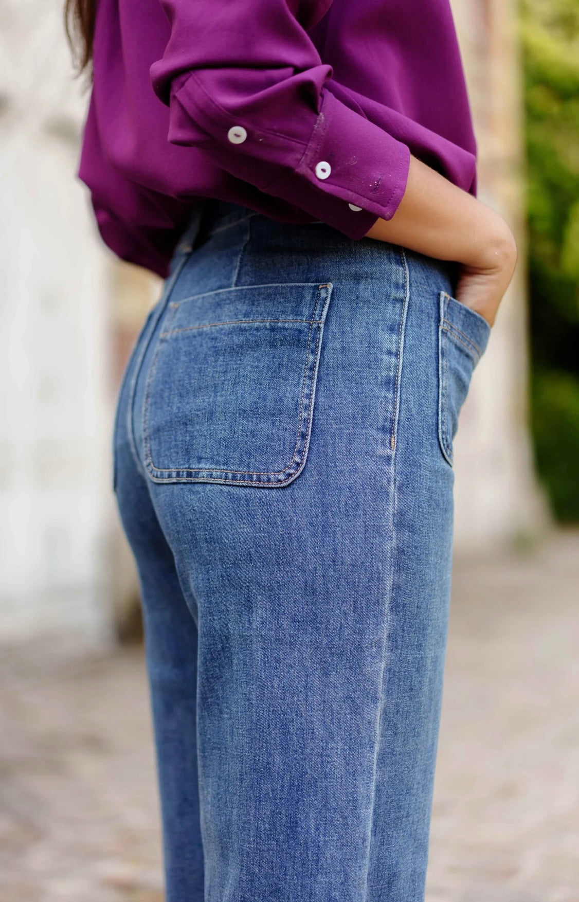 Anne mid wash blue cropped wide leg jeans