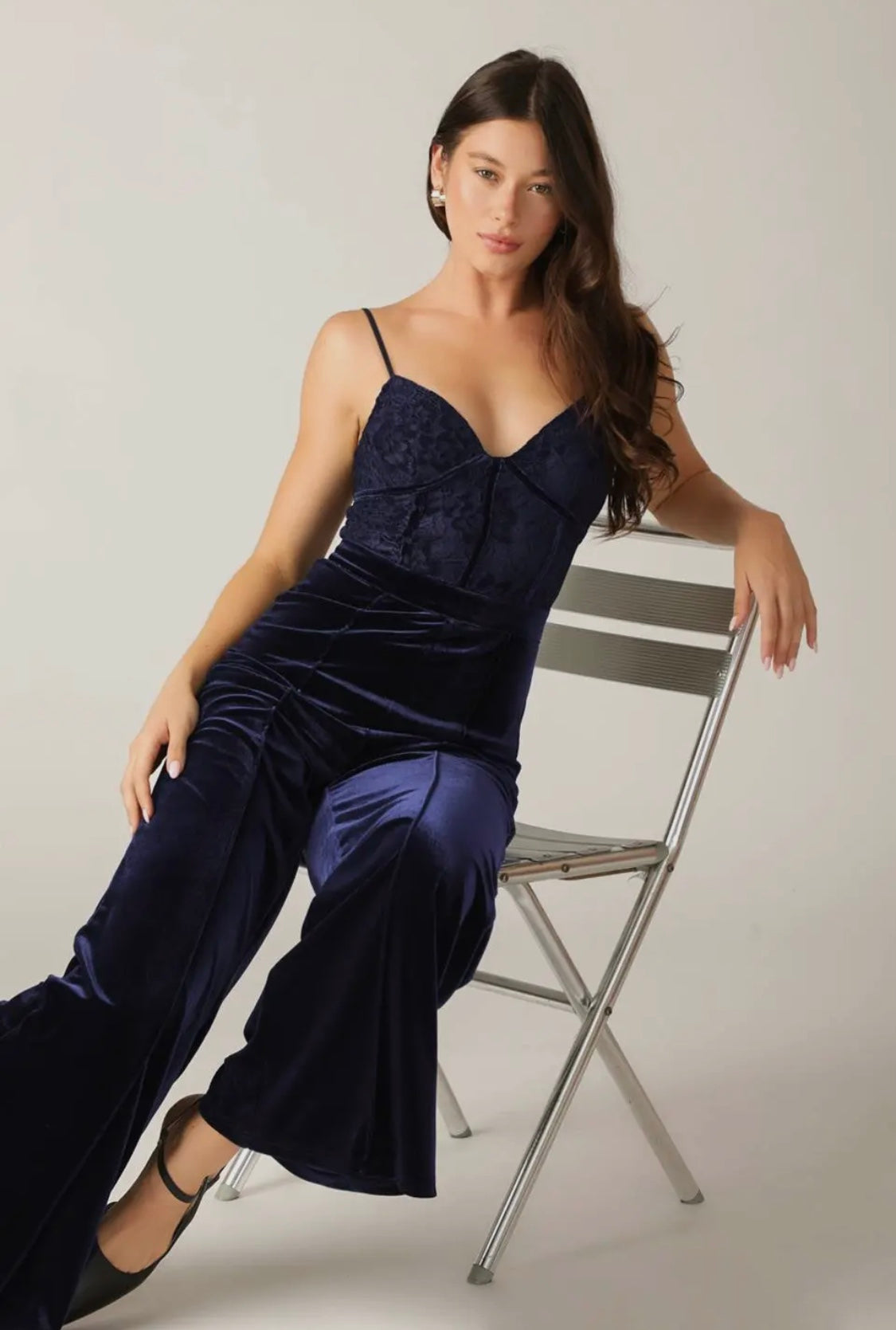 Elise Navy velvet jumpsuit