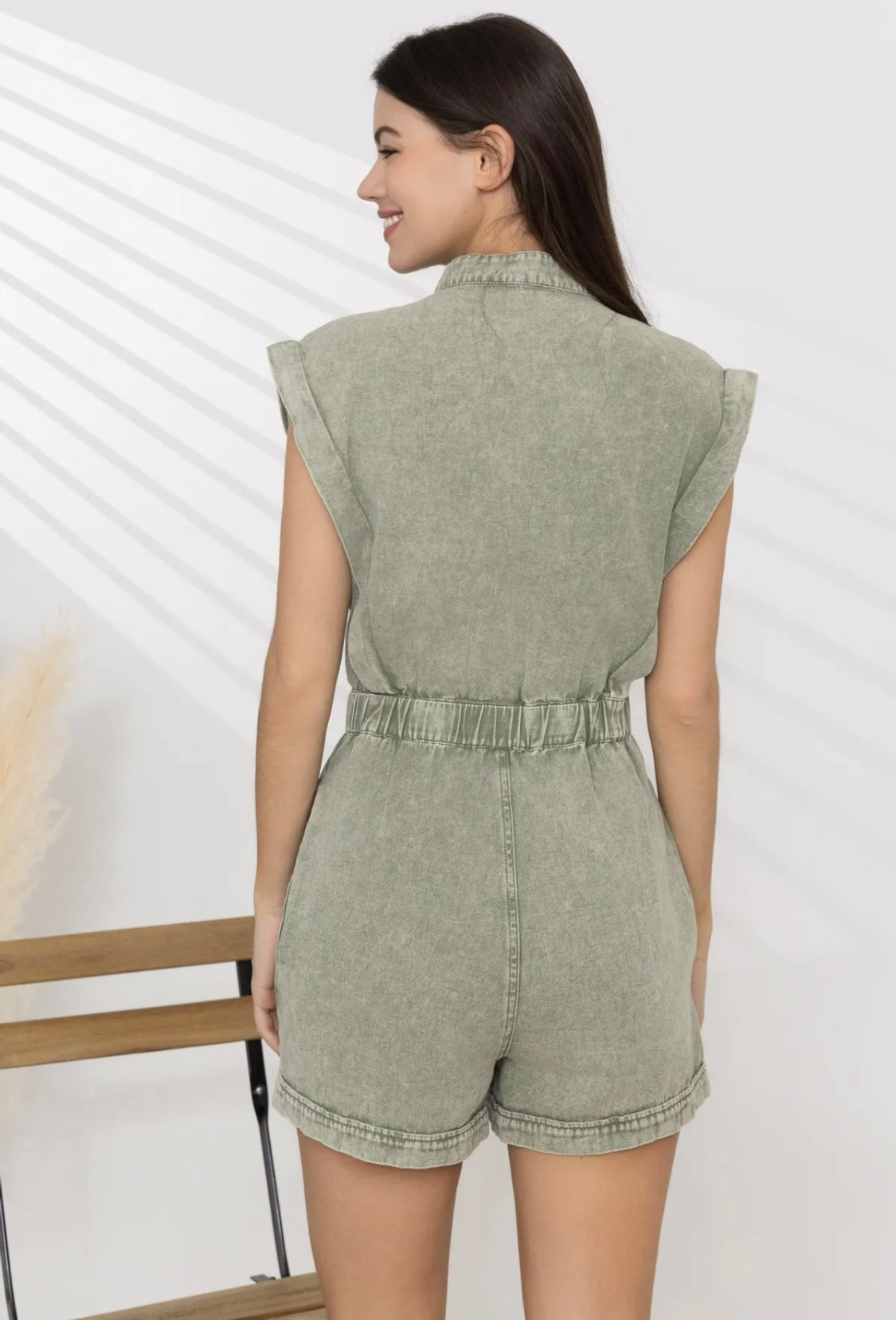 Ava short washed army green jumpsuit