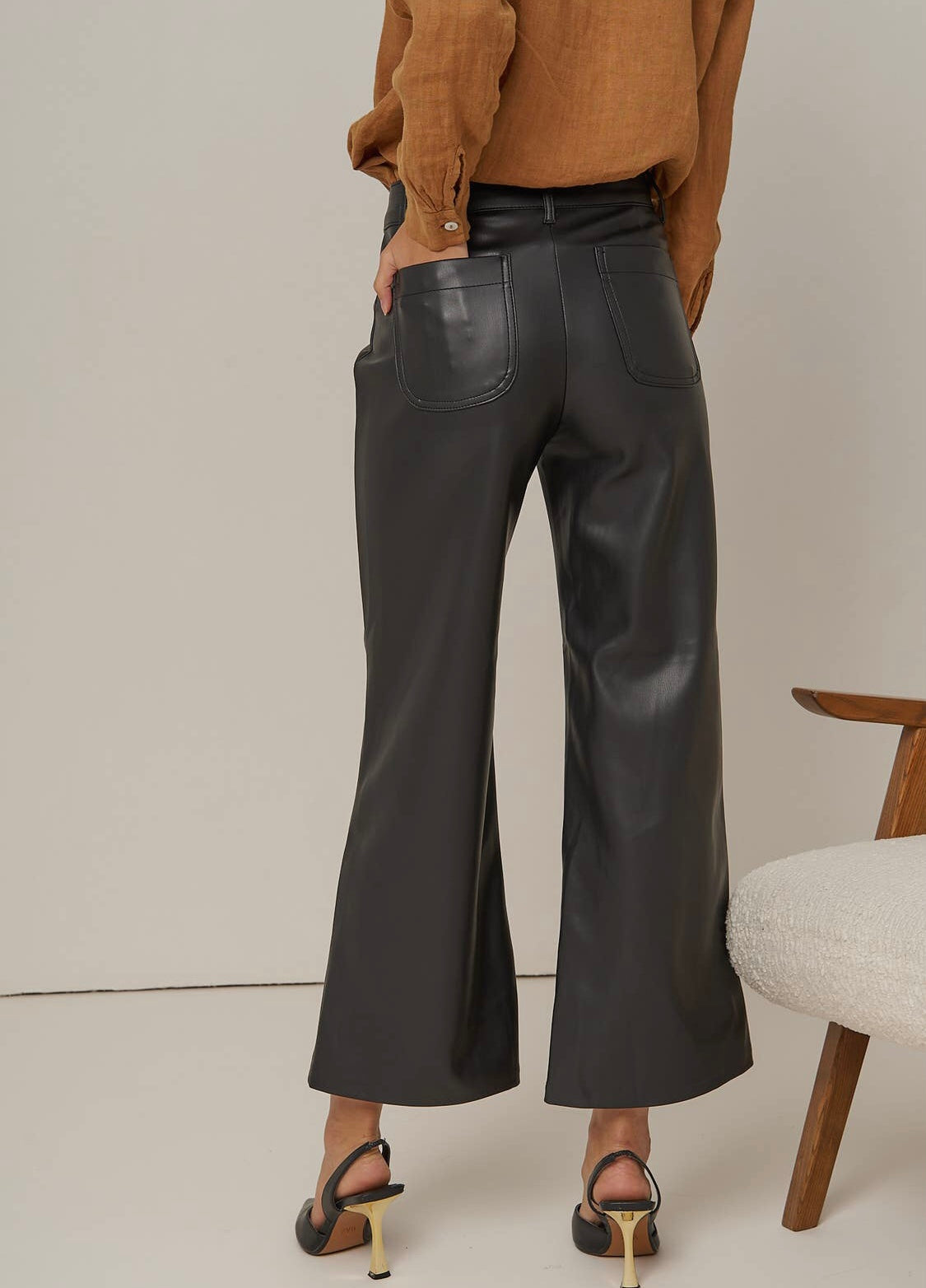 Valentina black wide leg leather trousers