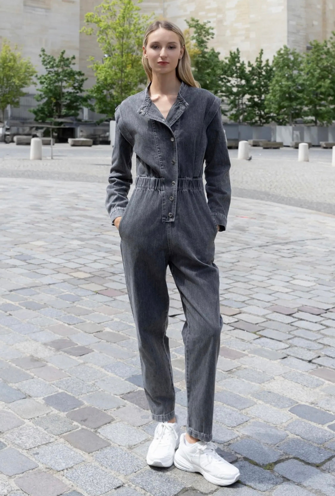 Zoë washed black denim jumpsuit