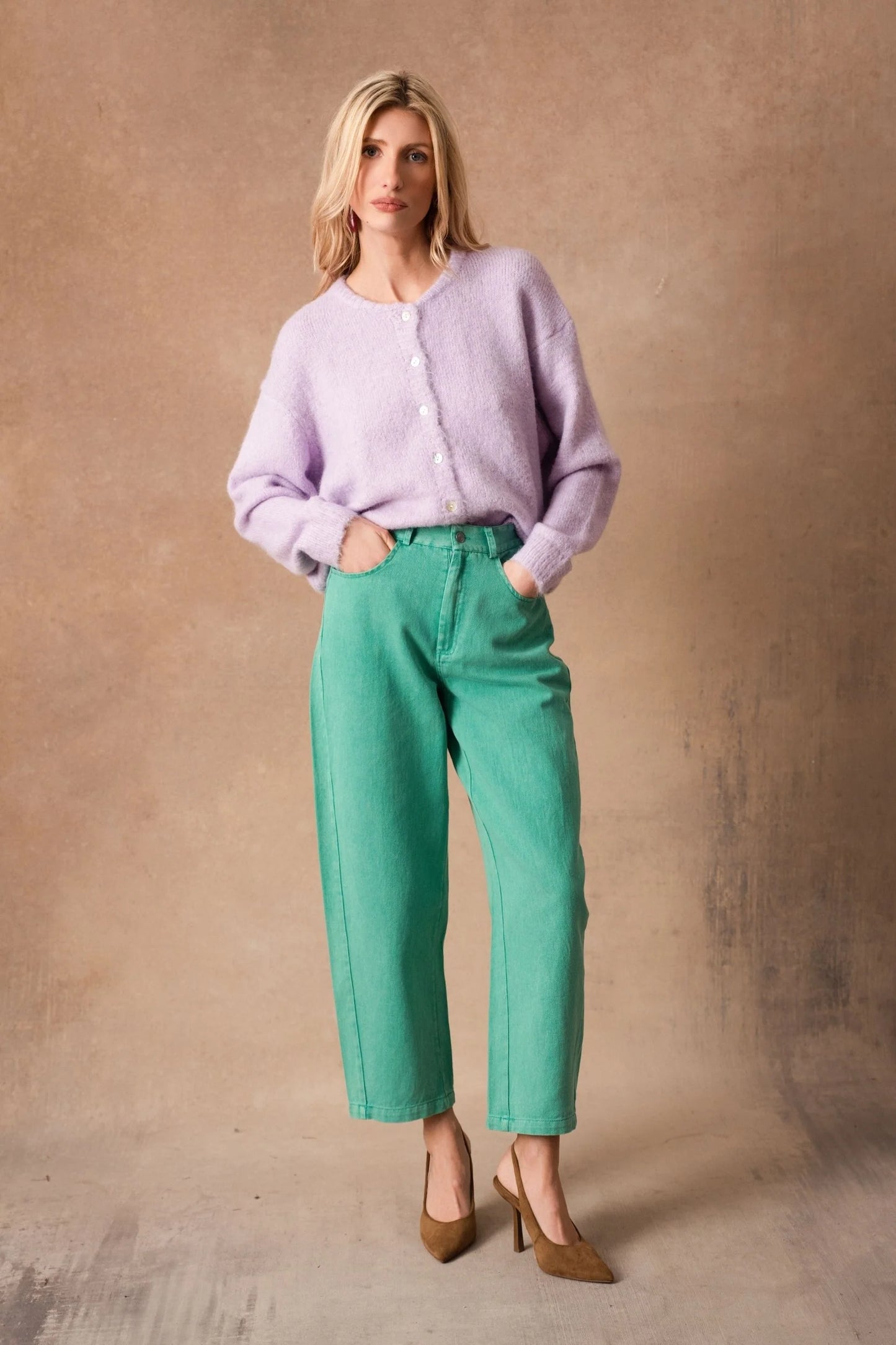 Odette green balloon barrel Jeans