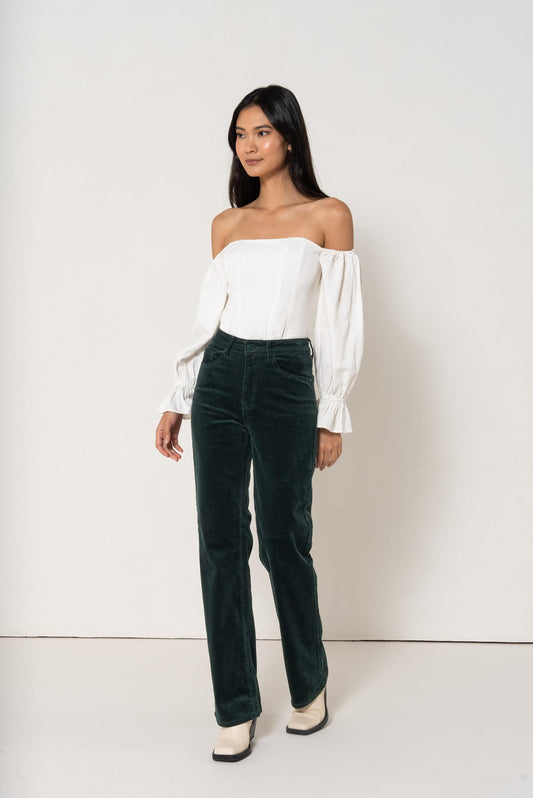 Green straight leg cord jeans