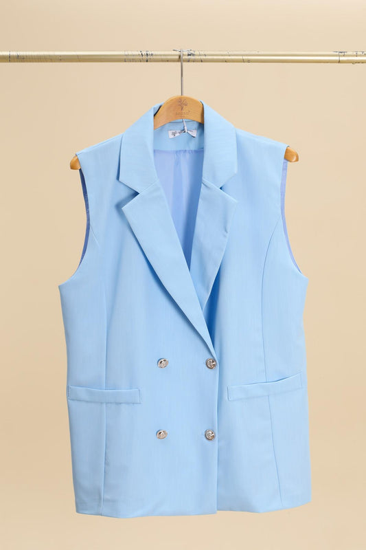 Powder blue long waistcoat blazer