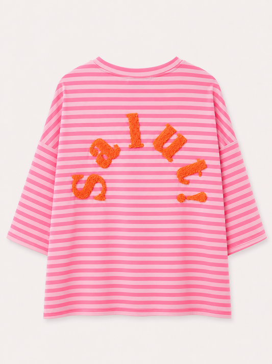 Salut orange pink stripe top