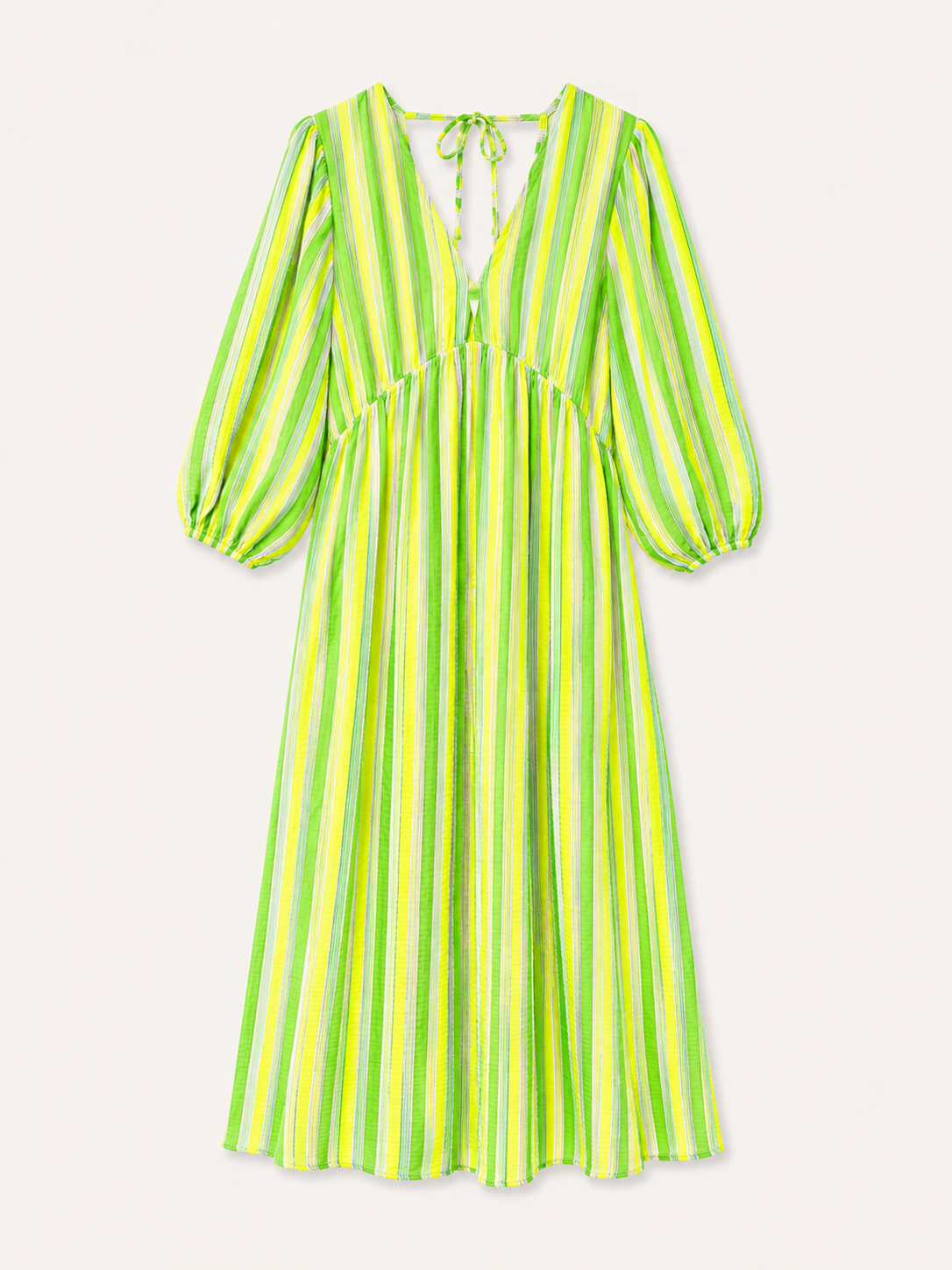 Rachel neon yellow & green stripe cheesecloth dress