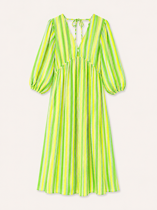 Rachel neon yellow & green stripe cheesecloth dress