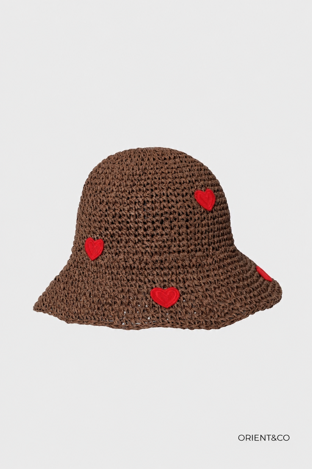 Red heart dark straw bucket hat