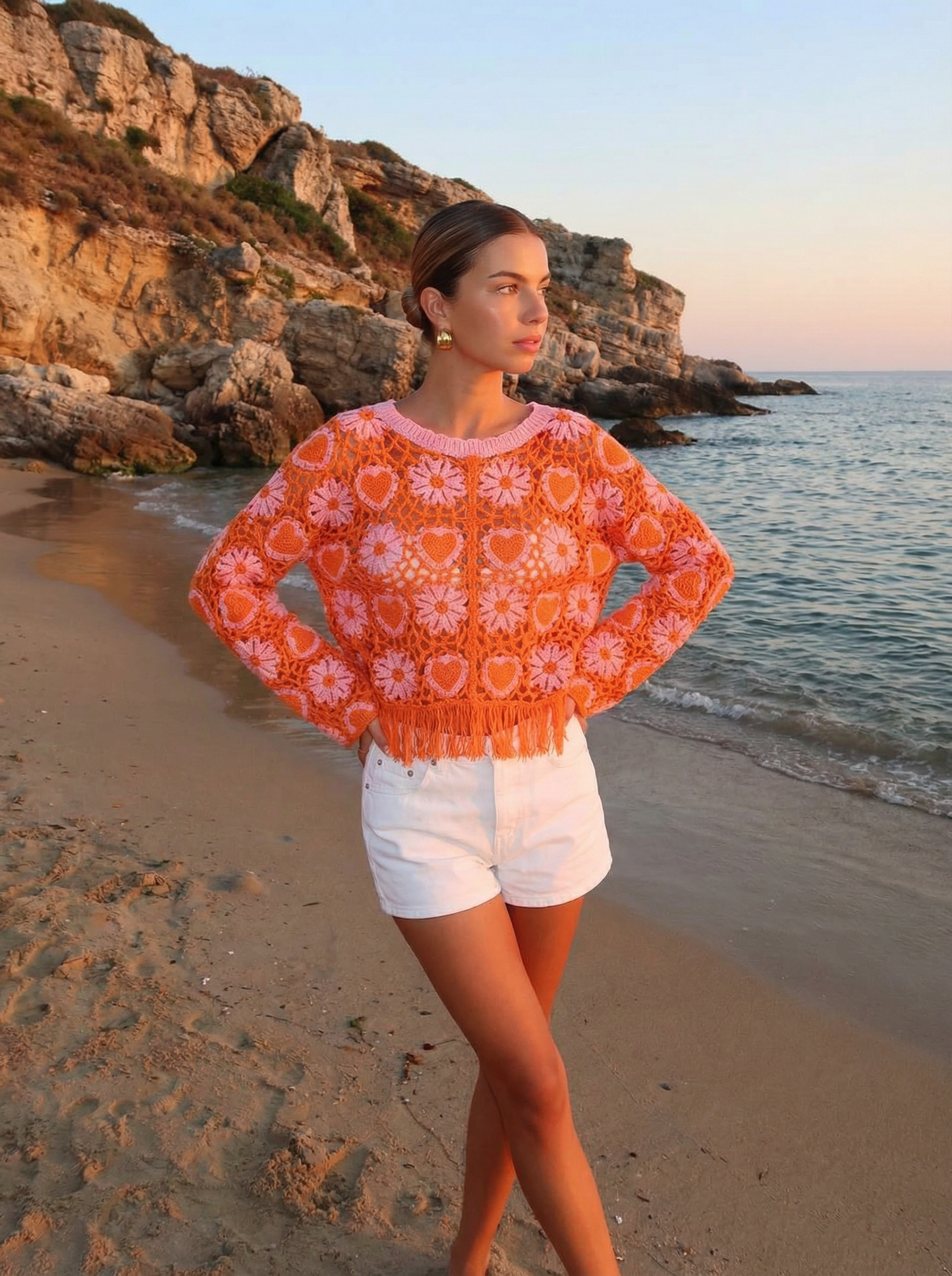 Thea orange & pink crochet top