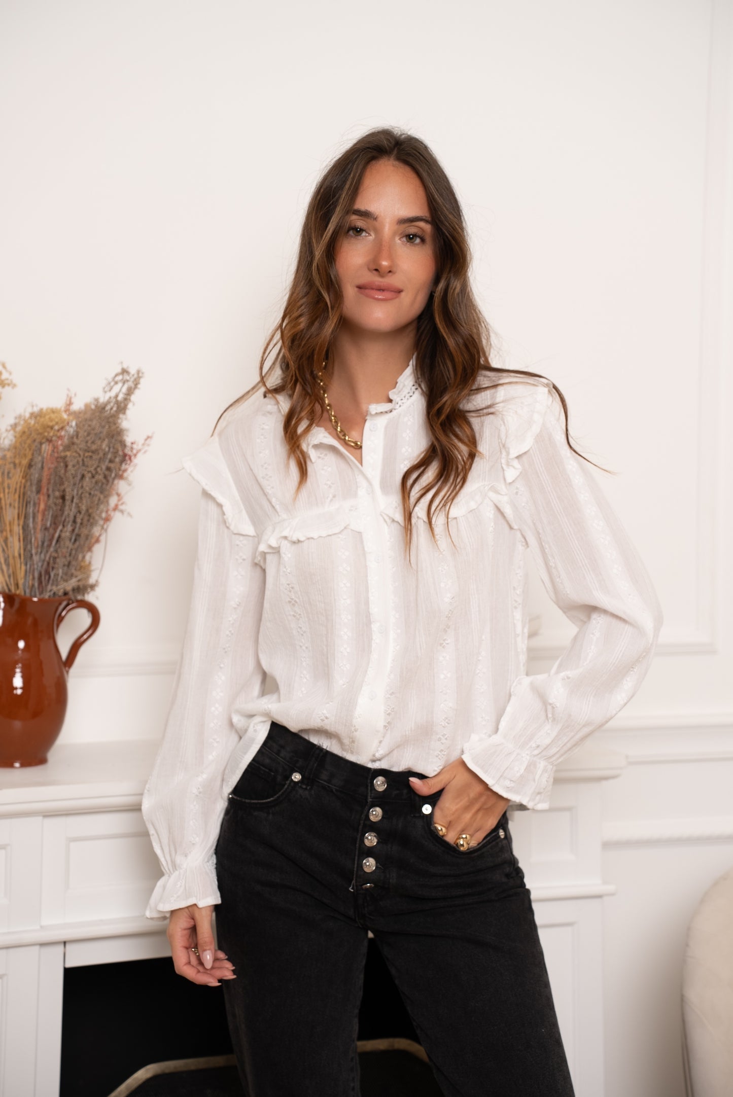 Anna white embroidered lace blouse