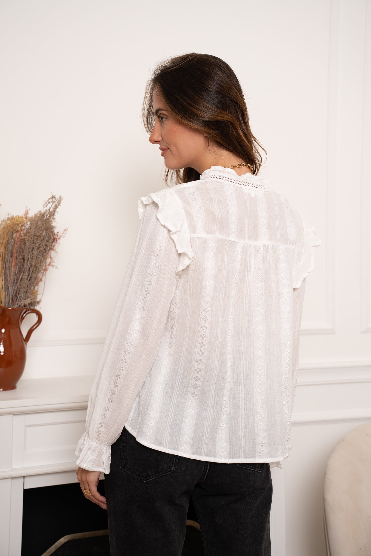 Anna white embroidered lace blouse