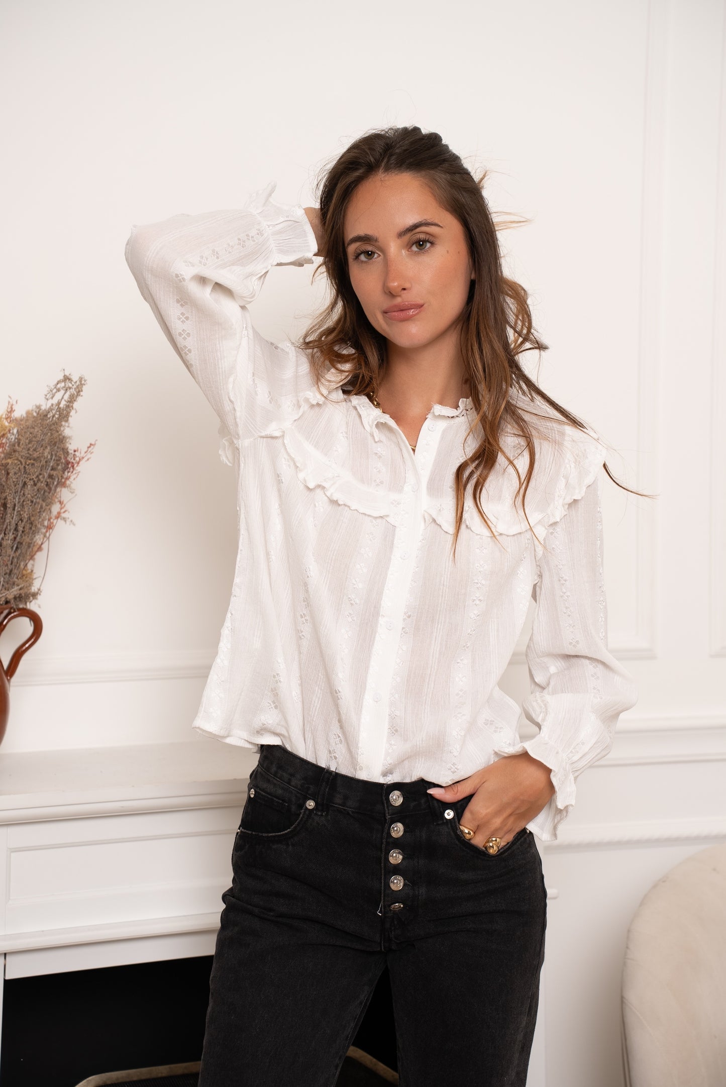 Anna white embroidered lace blouse