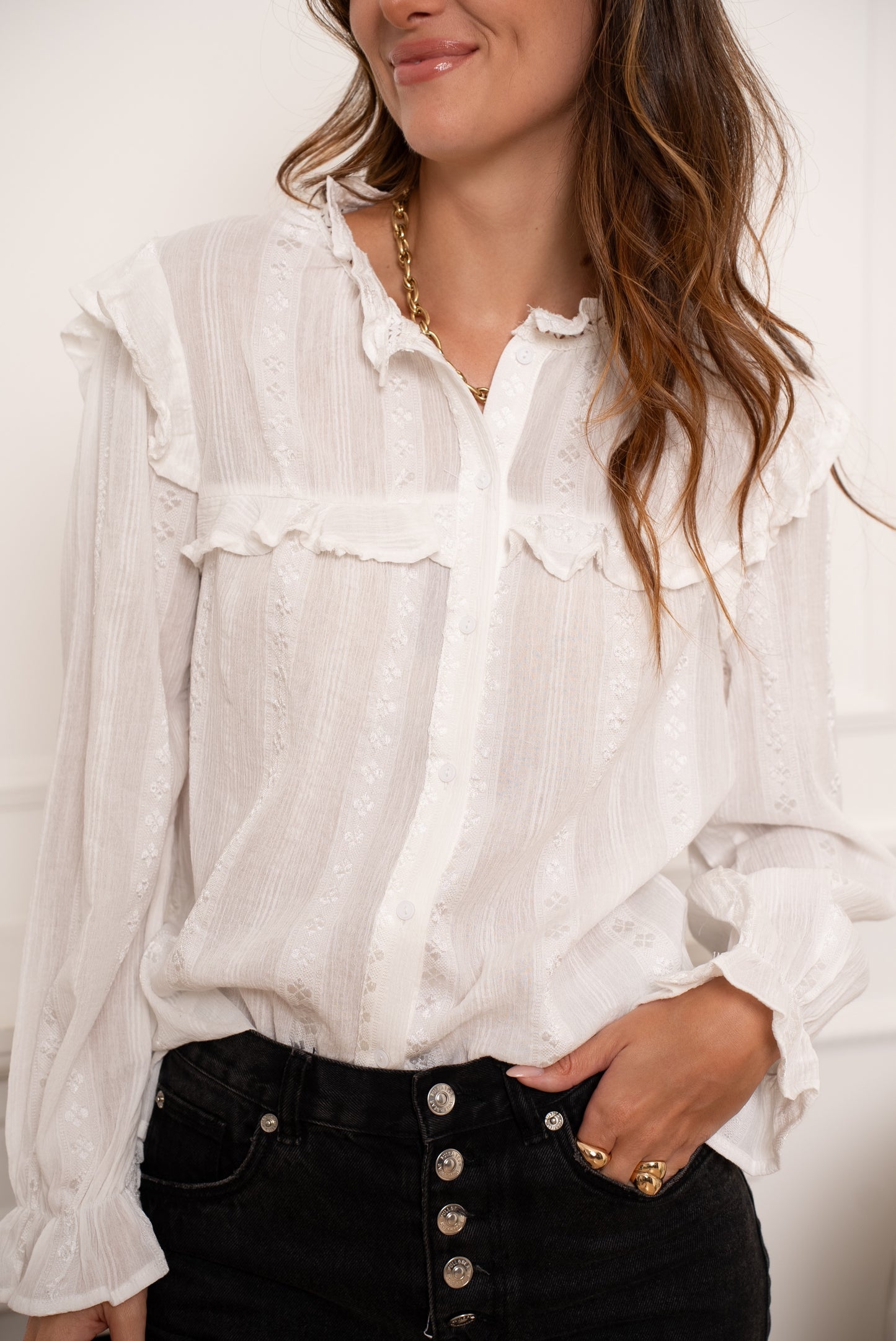 Anna white embroidered lace blouse