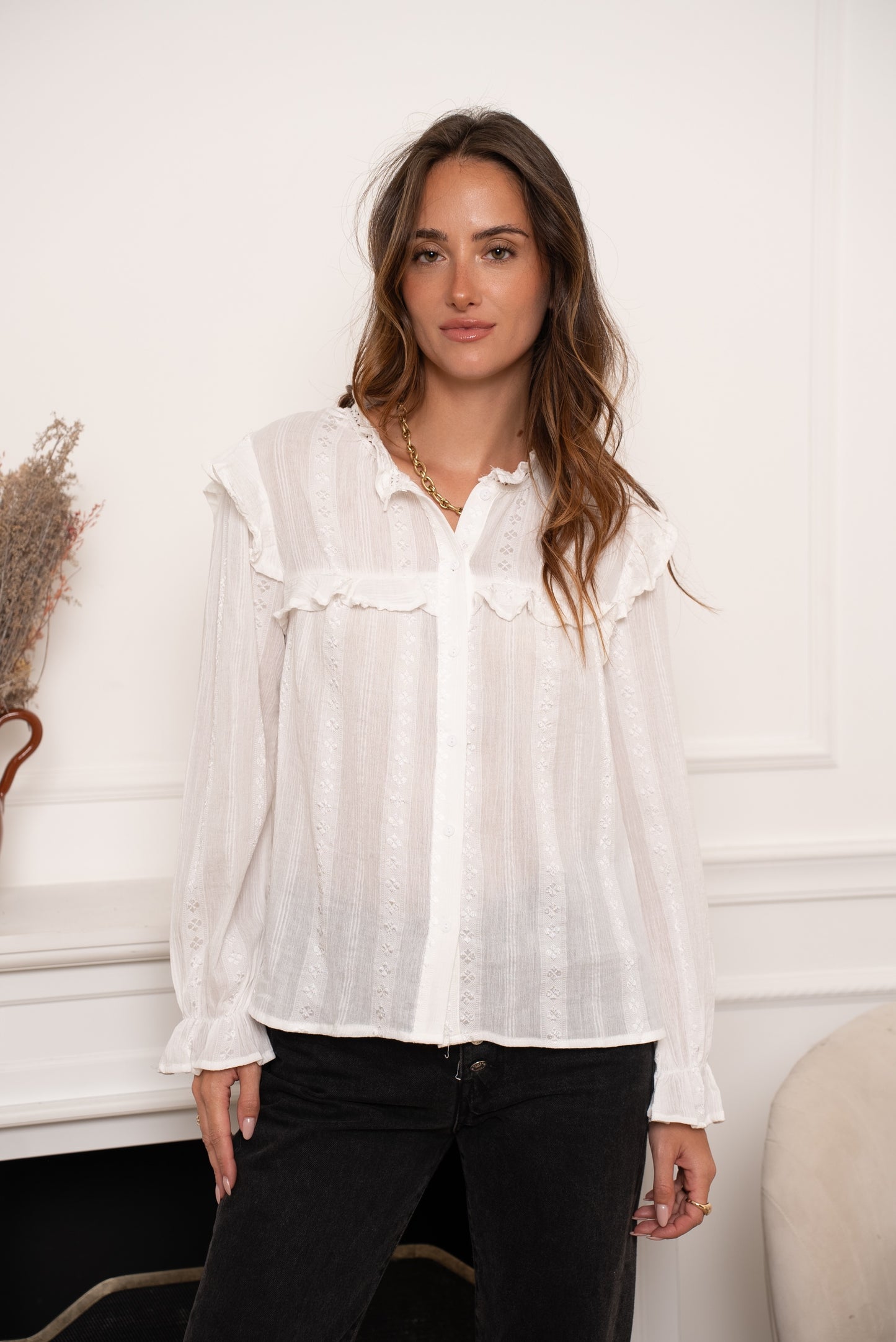 Anna white embroidered lace blouse