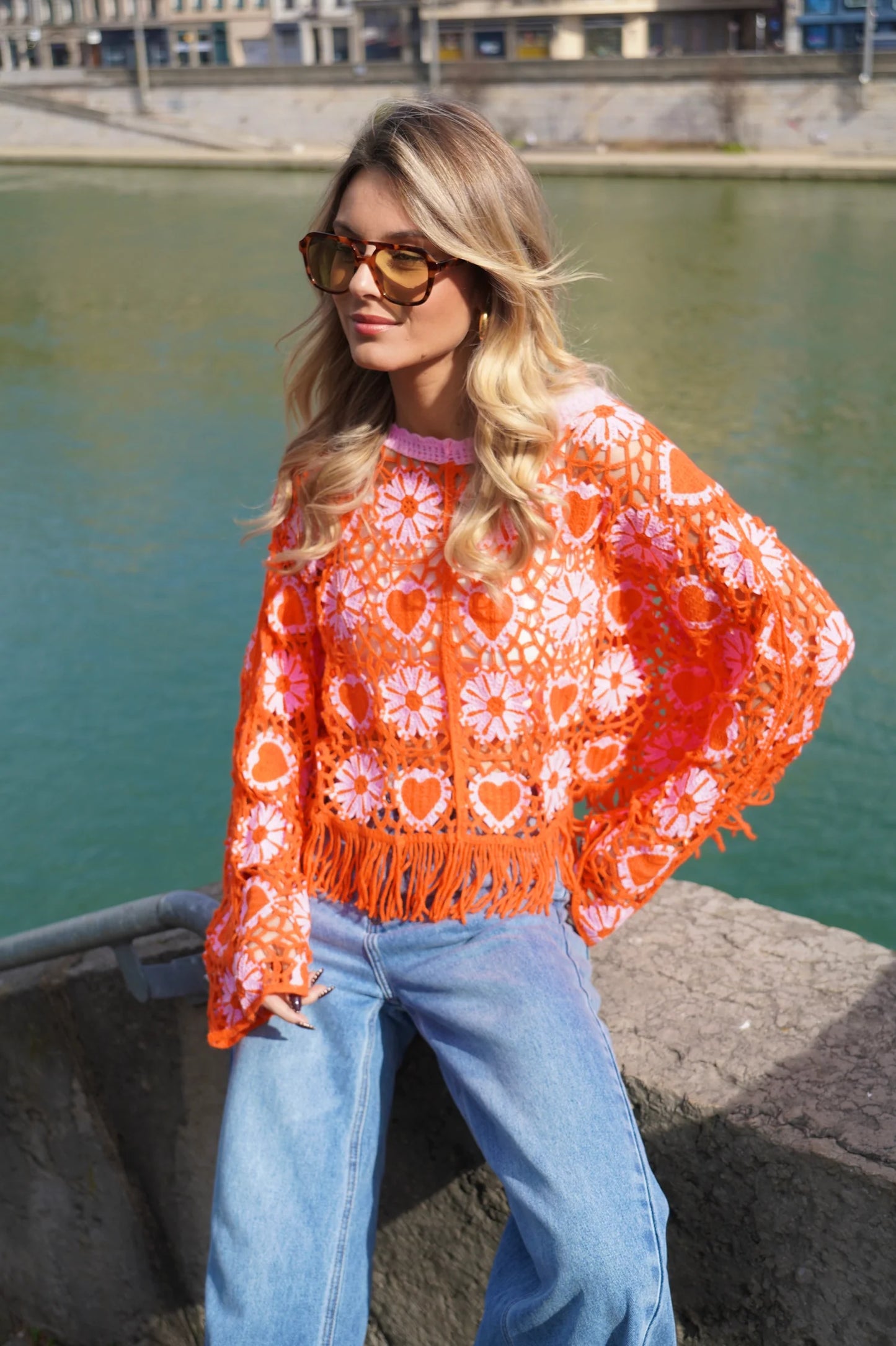 Thea orange & pink crochet top