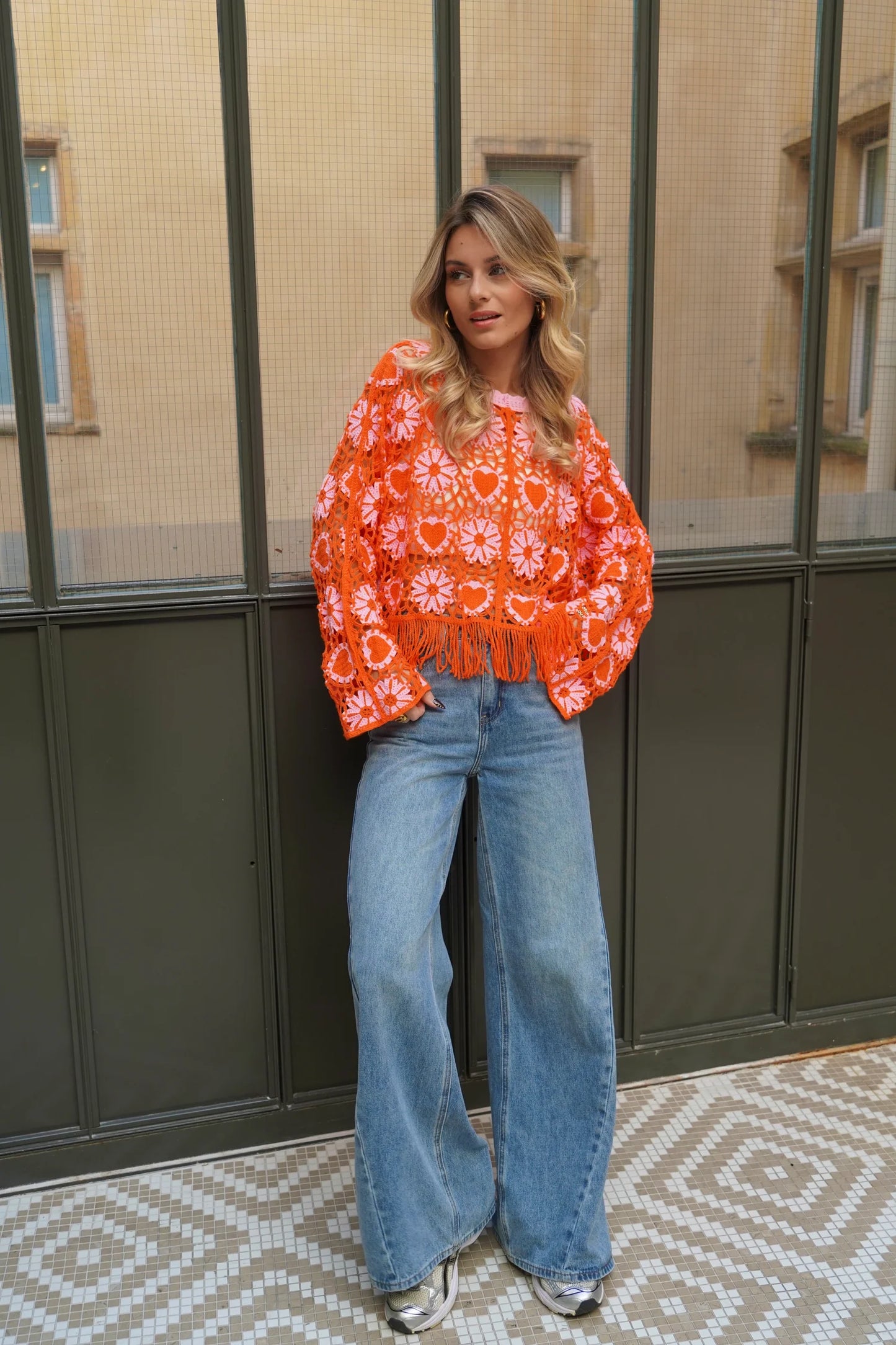 Thea orange & pink crochet top