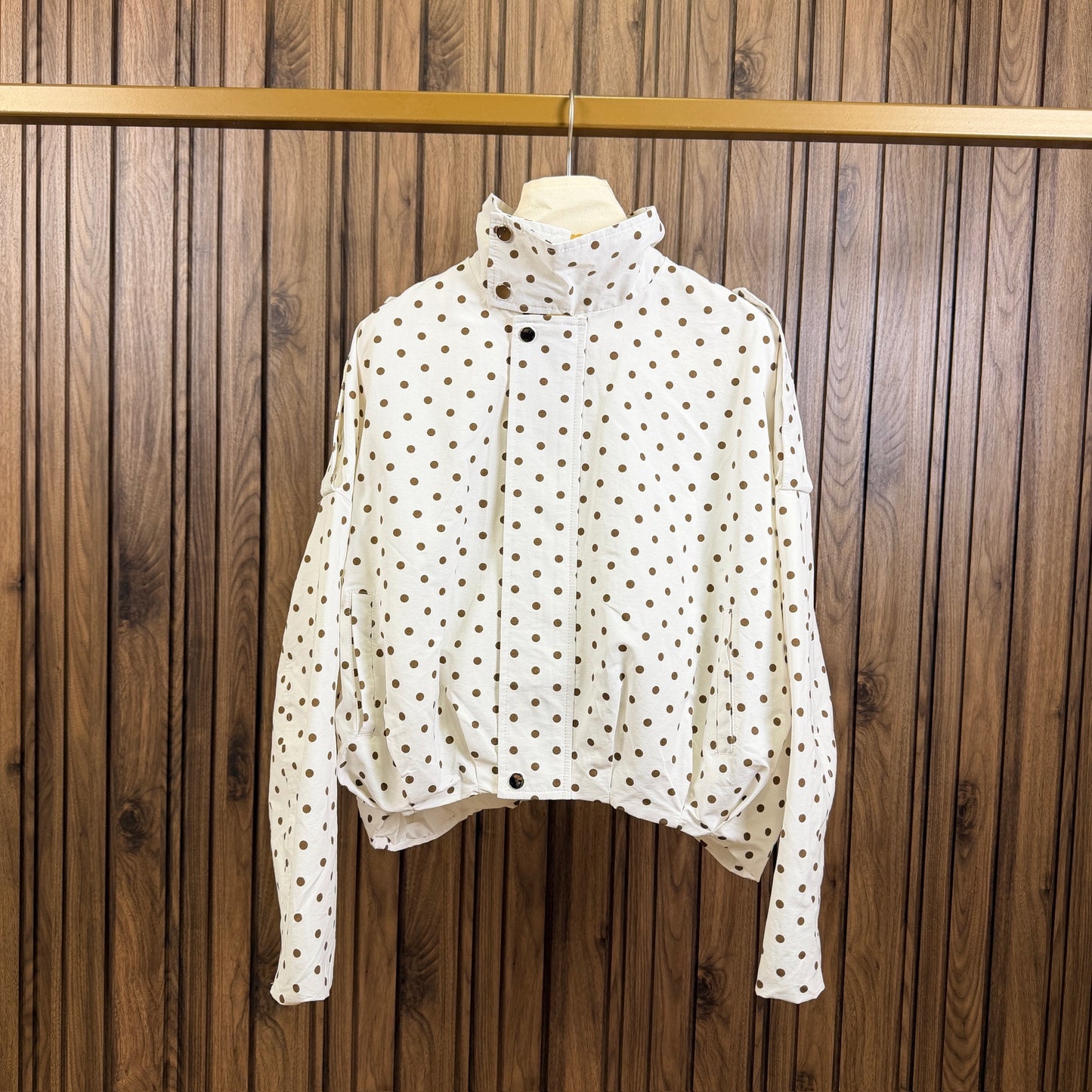 Kate brown polka dot funnel neck jacket