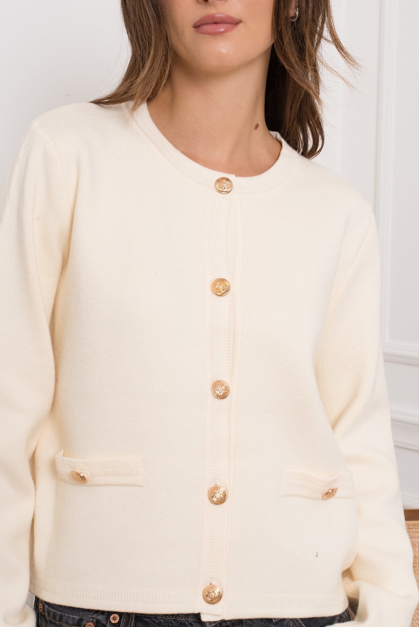 Mary-kate ivory cardigan with gold buttons