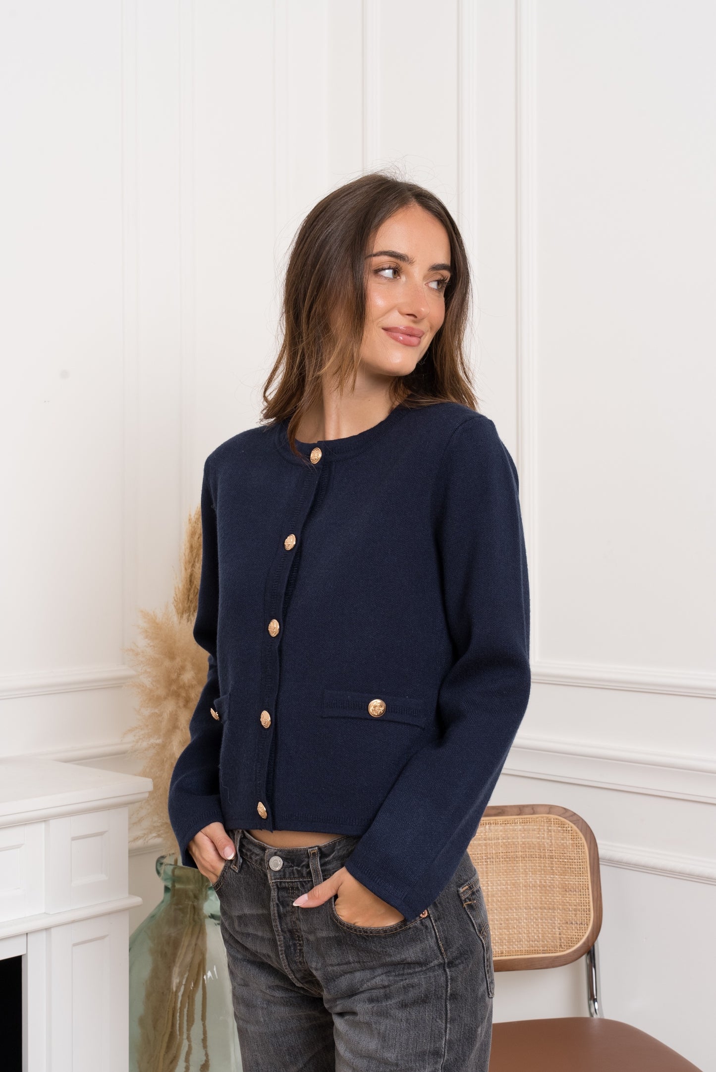 Mary-kate navy cardigan with gold buttons