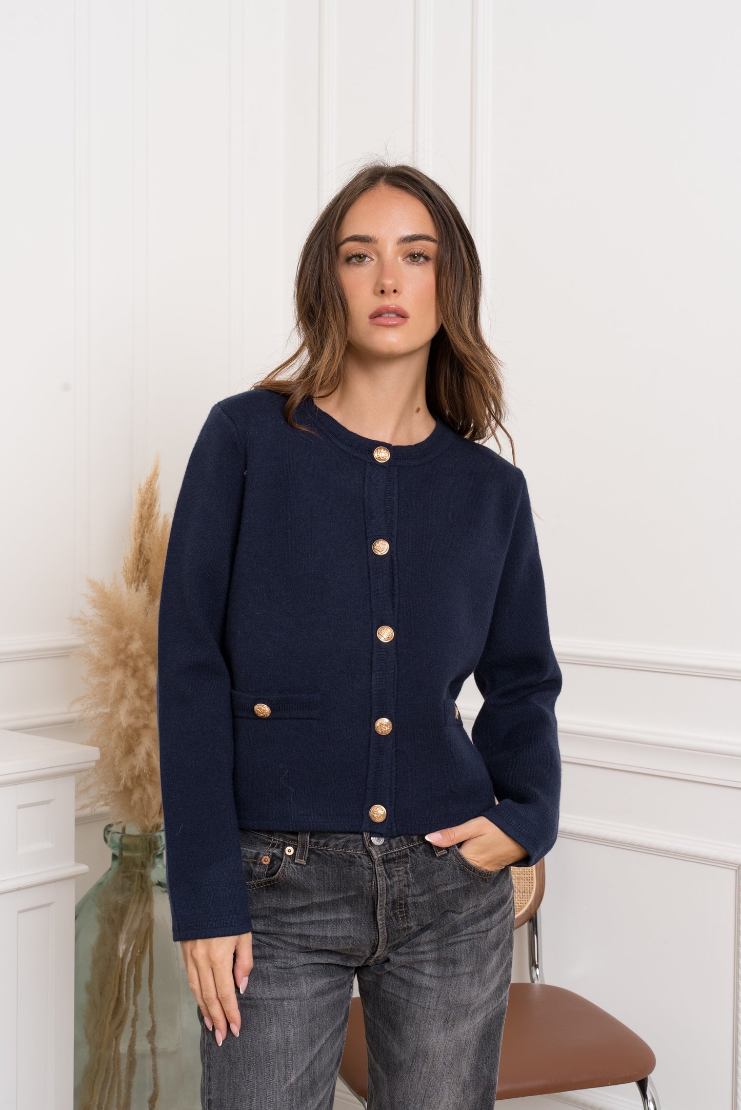 Mary-kate navy cardigan with gold buttons