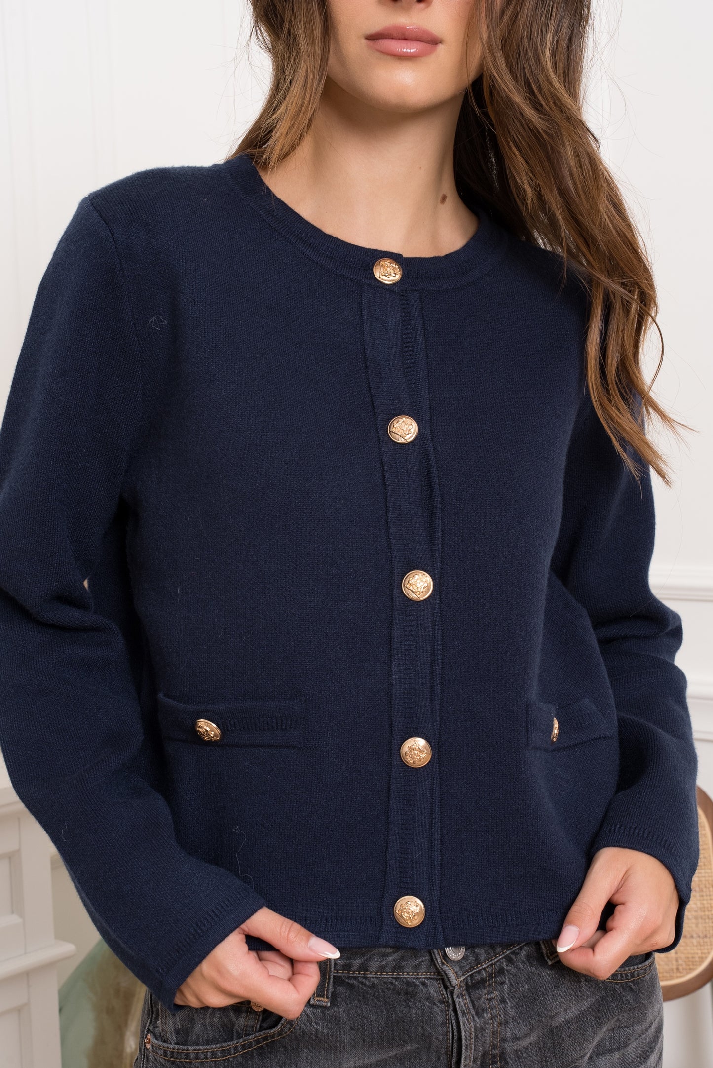 Mary-kate navy cardigan with gold buttons