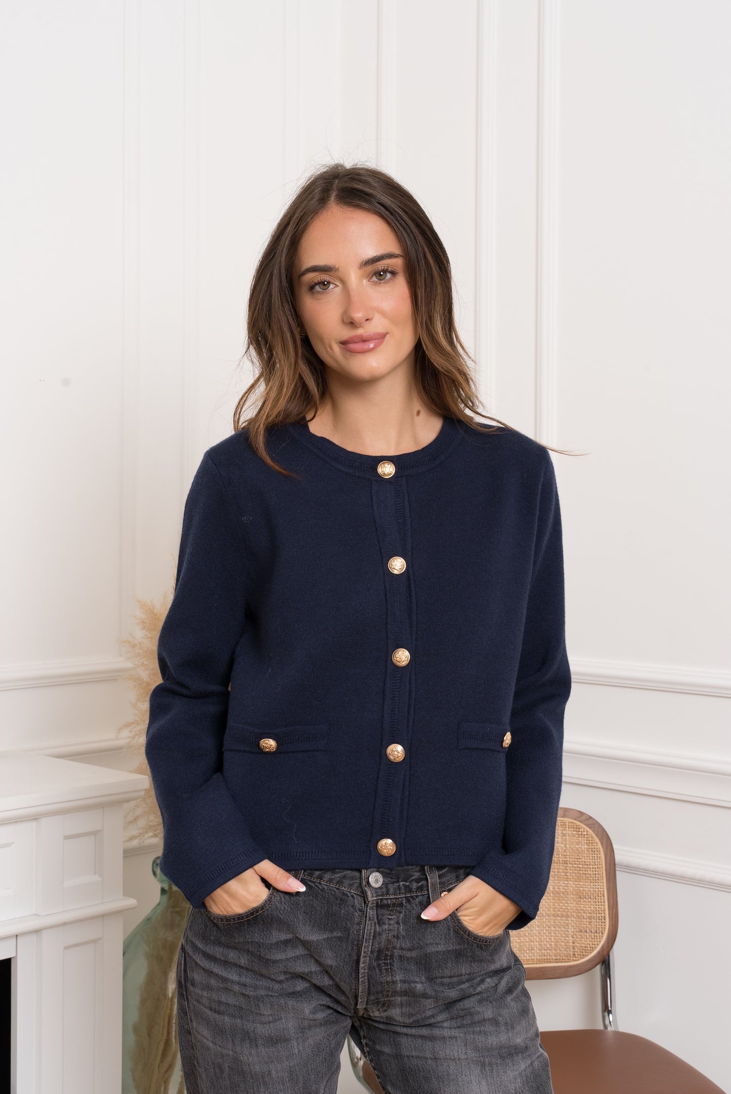 Mary-kate navy cardigan with gold buttons