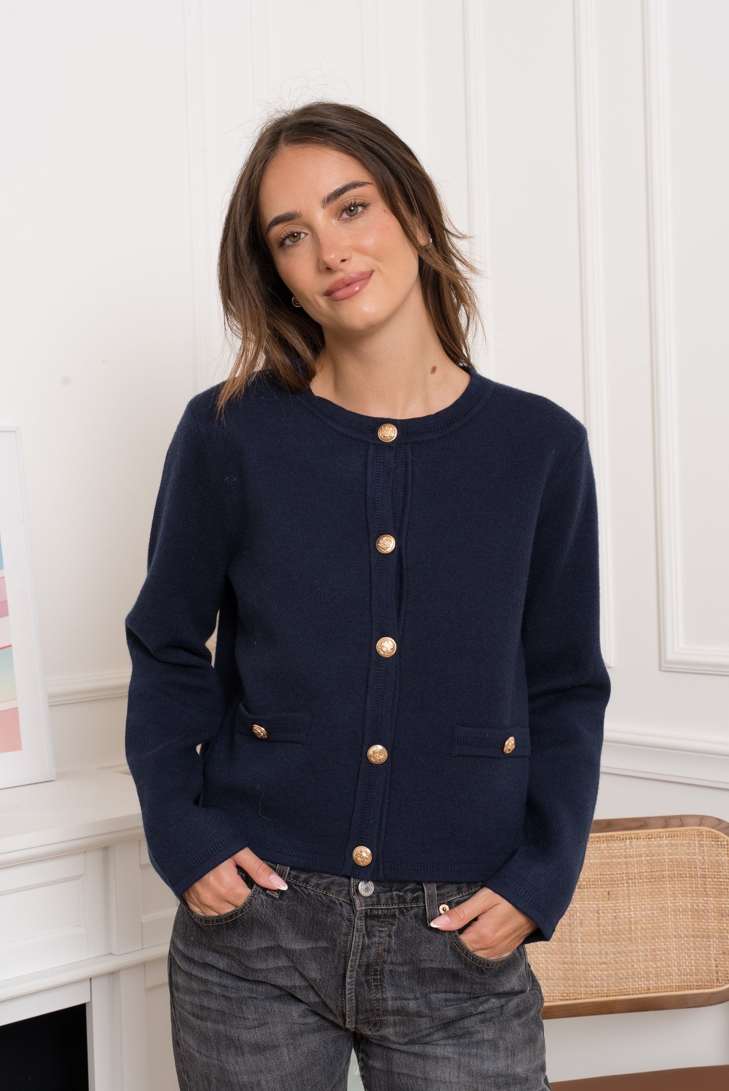 Mary-kate navy cardigan with gold buttons