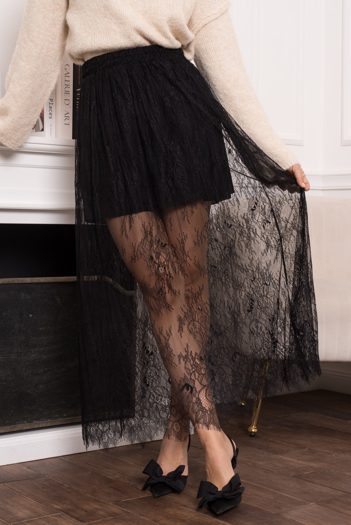 Jada black lace slip skirt