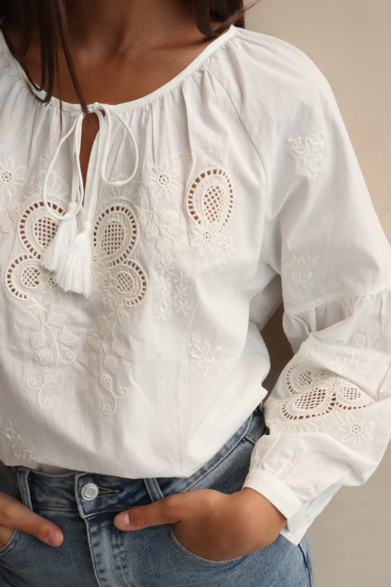Amber white boho detail cotton blouse