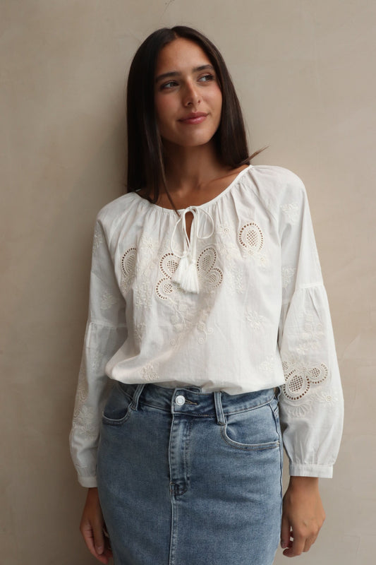 Amber white boho detail cotton blouse