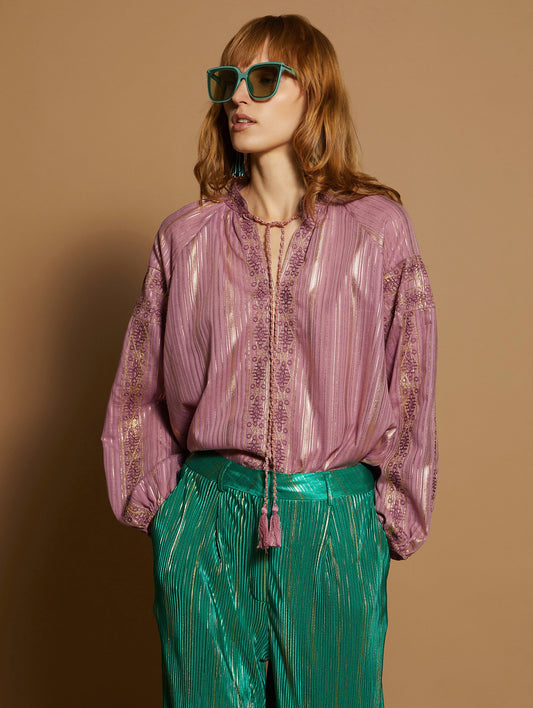 Purple embroidery boho blouse