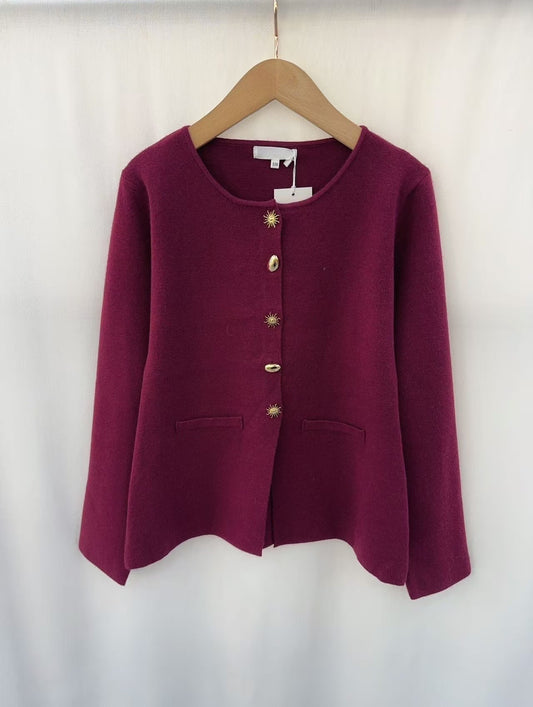 Margot burgundy gold button cardigan
