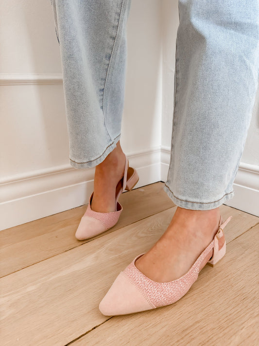 Pink tweed sling back flat shoes