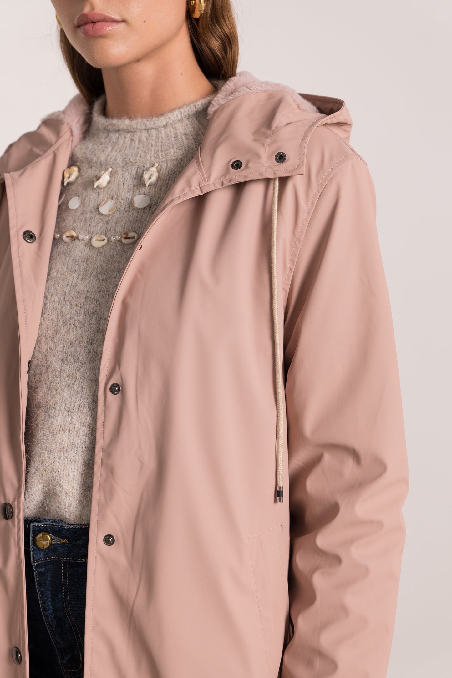 Erin powder pink fur lined rain jacket