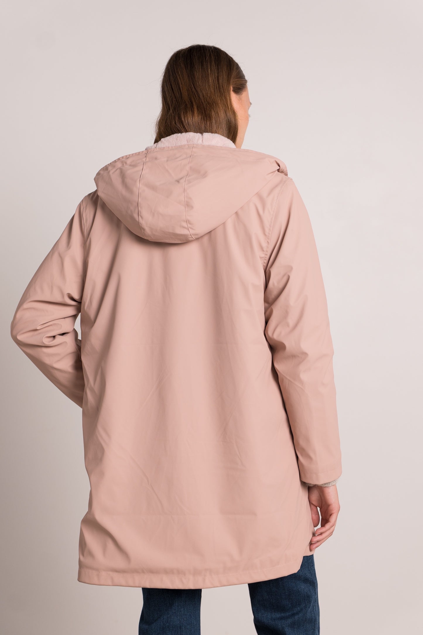 Erin powder pink fur lined rain jacket
