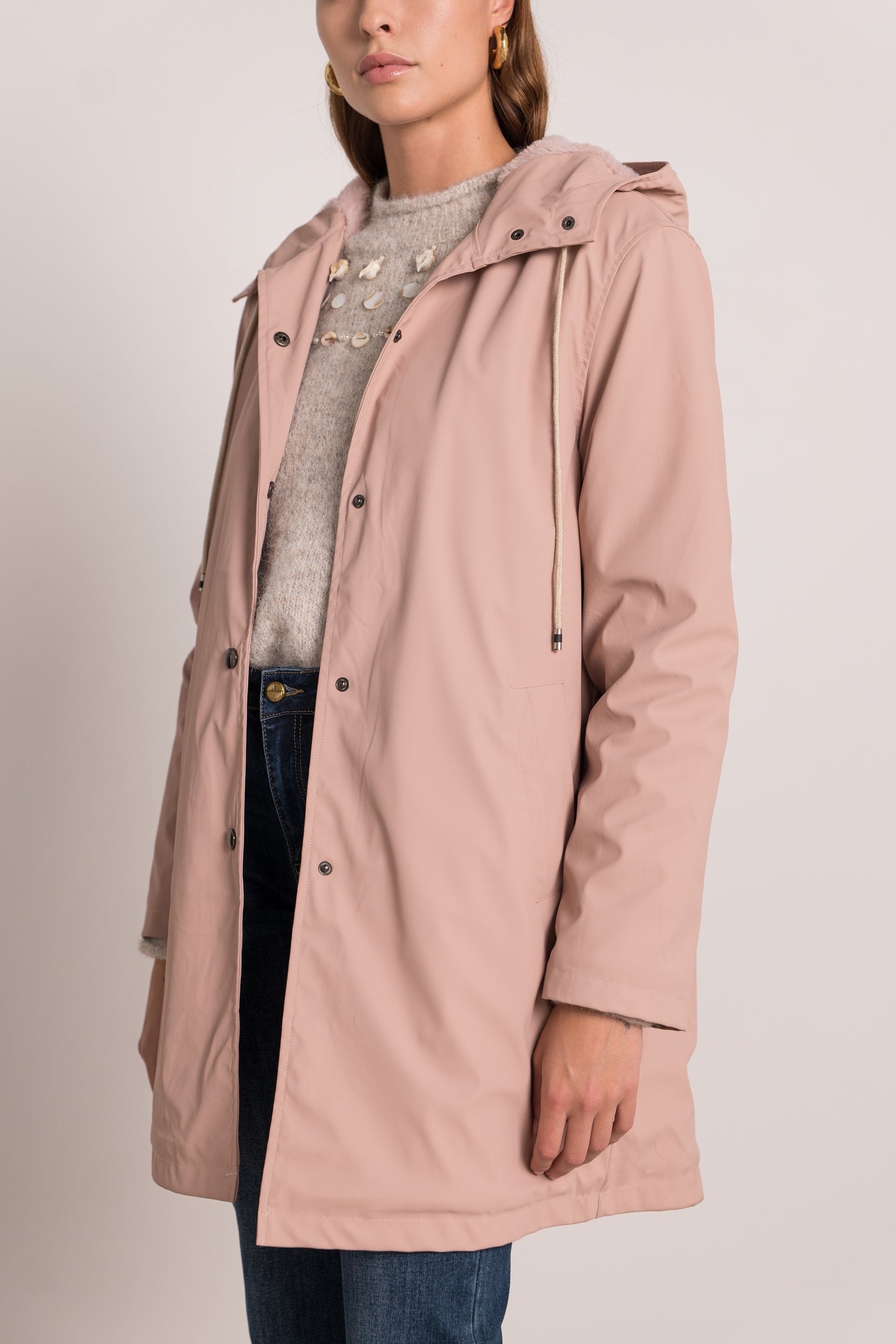 Erin powder pink fur lined rain jacket