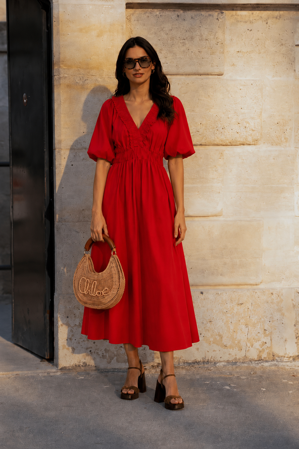 Saoirse red cotton poplin long dress