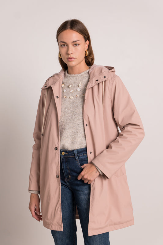 Erin powder pink fur lined rain jacket