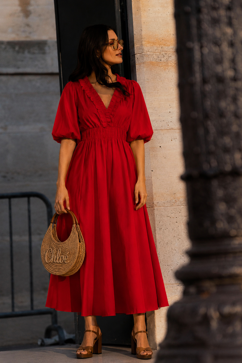 Saoirse red cotton poplin long dress