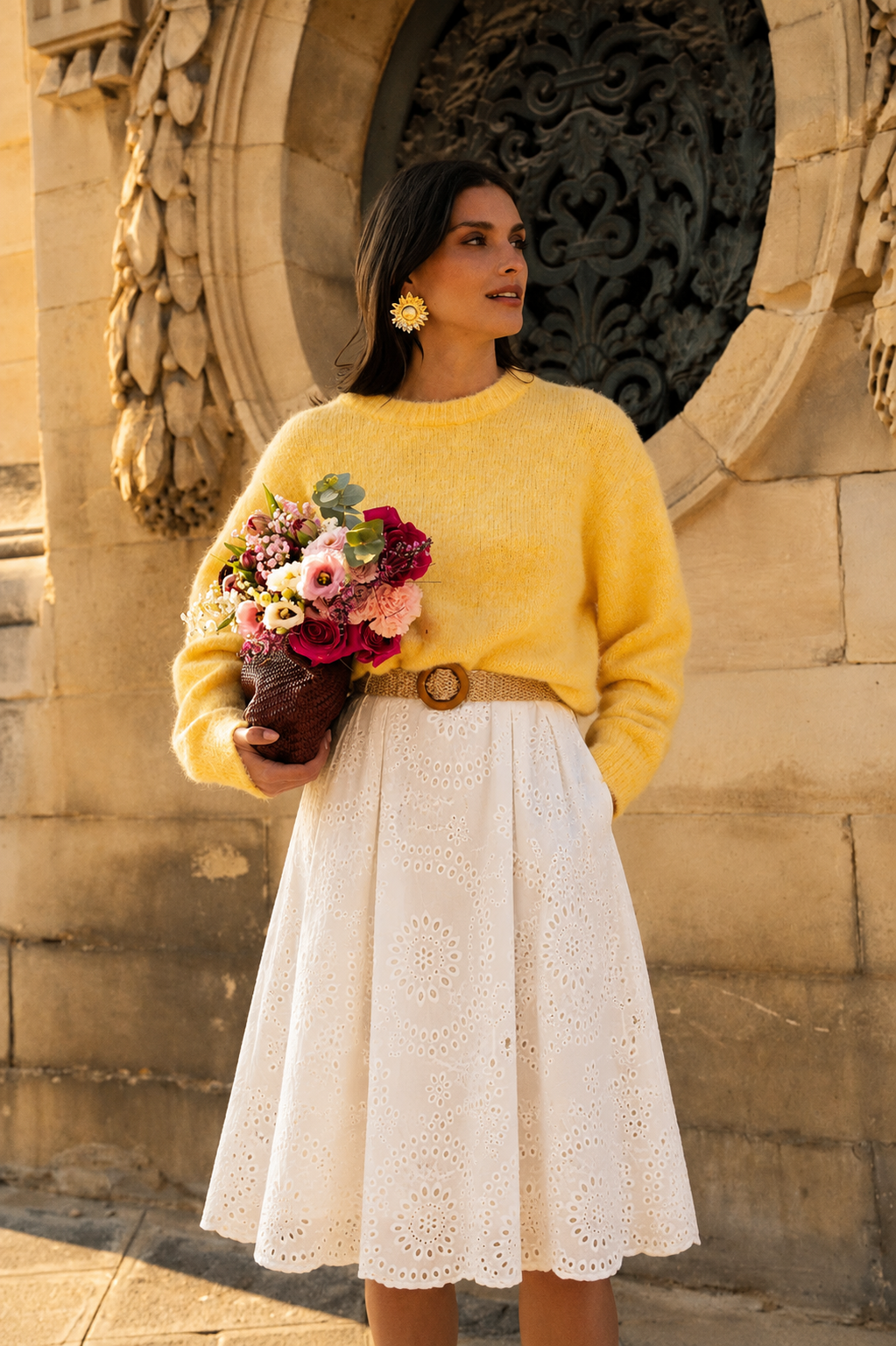 Cara white lace skirt with belt