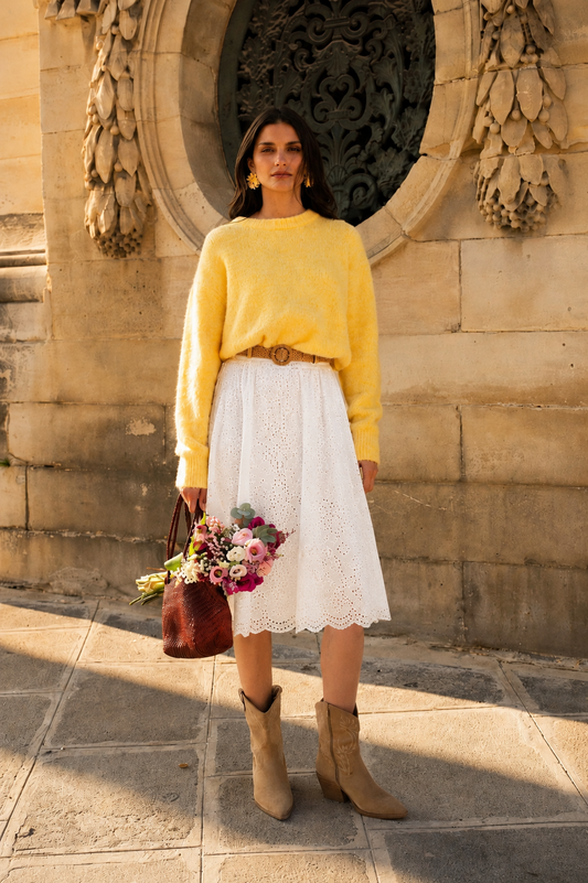 Cara white lace skirt with belt